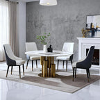 Montary 9 Piece Modern Dining Table Set of 8, Round 59" D Faux Marble Kitchen Table with Lazy Susan, Sintered Stone and Metal Dining Room Table with 8 Dining Chairs, for Home, Living Room