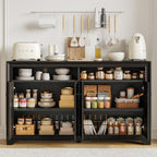 ONBRILL 60 Inches Sideboard Buffet Cabinet with Storage, 4 Doors Large Sideboard, Kitchen Cabinet with Open Shelf & Adjustable Shelf, Kitchen Coffee Bar Console Table for Living Room, Hallway, Black