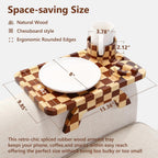 Checkered Rubber Wood Couch Arm Tray, Sofa Armrest Tray with Rotating Cup Holder & Phone Stand, Large Clip-on Sofa Side Table Furniture for Drinks & Remote, 15.36"x9.85", Gift Box
