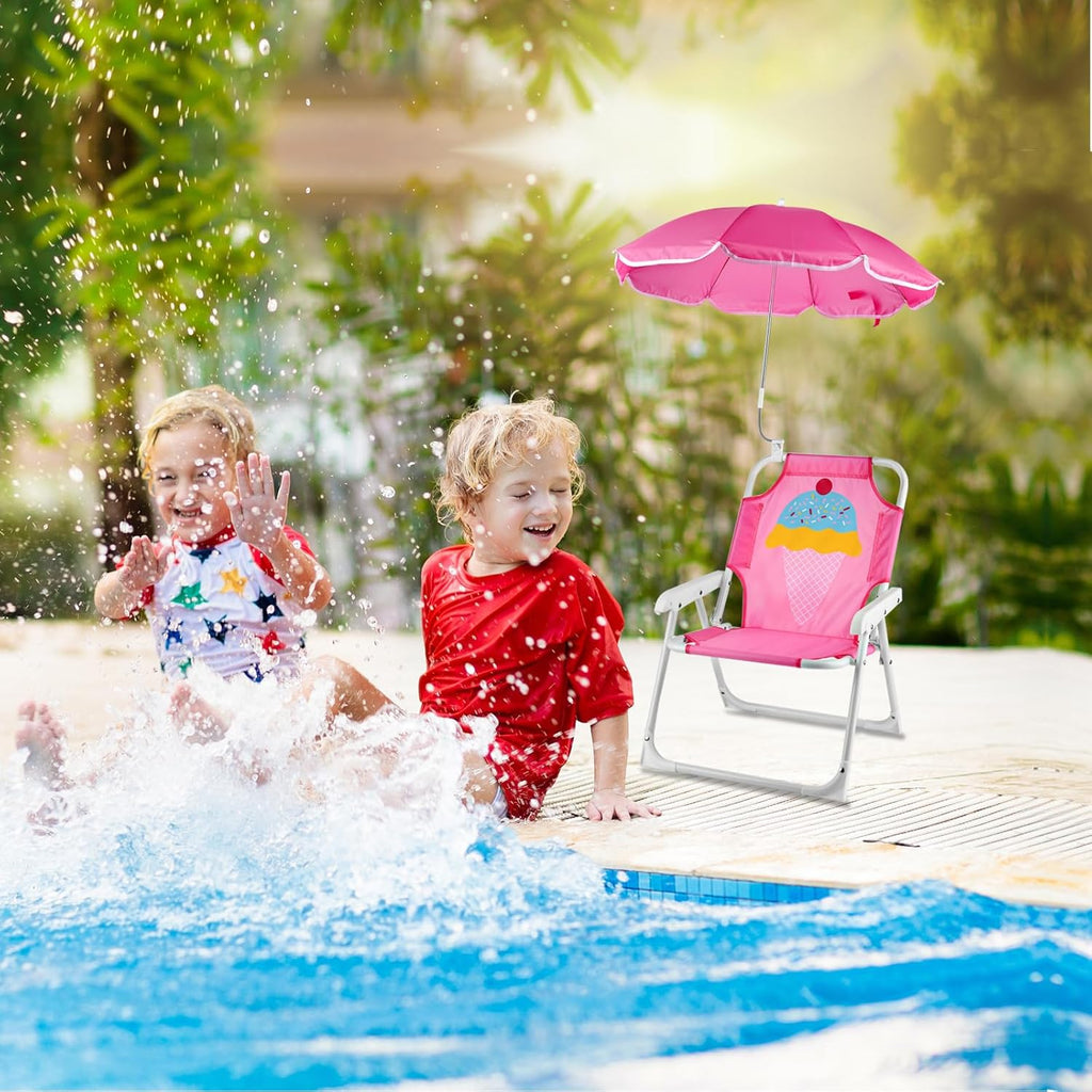 PLULON Kids Beach Chair with Umbrella Folding Lawn and Camping Chair with Summer Shade for Beach, Pool, Travel and Outdoor (for 1-5 Years Old)