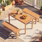 Tangkula Acacia Wood Outdoor Garden Bench, 2-Person Patio Backless Bench with Slatted Seat, 800 lbs Capacity, Outside Dining Bench for Front Porch, Balcony and Entryway (1,Natural)