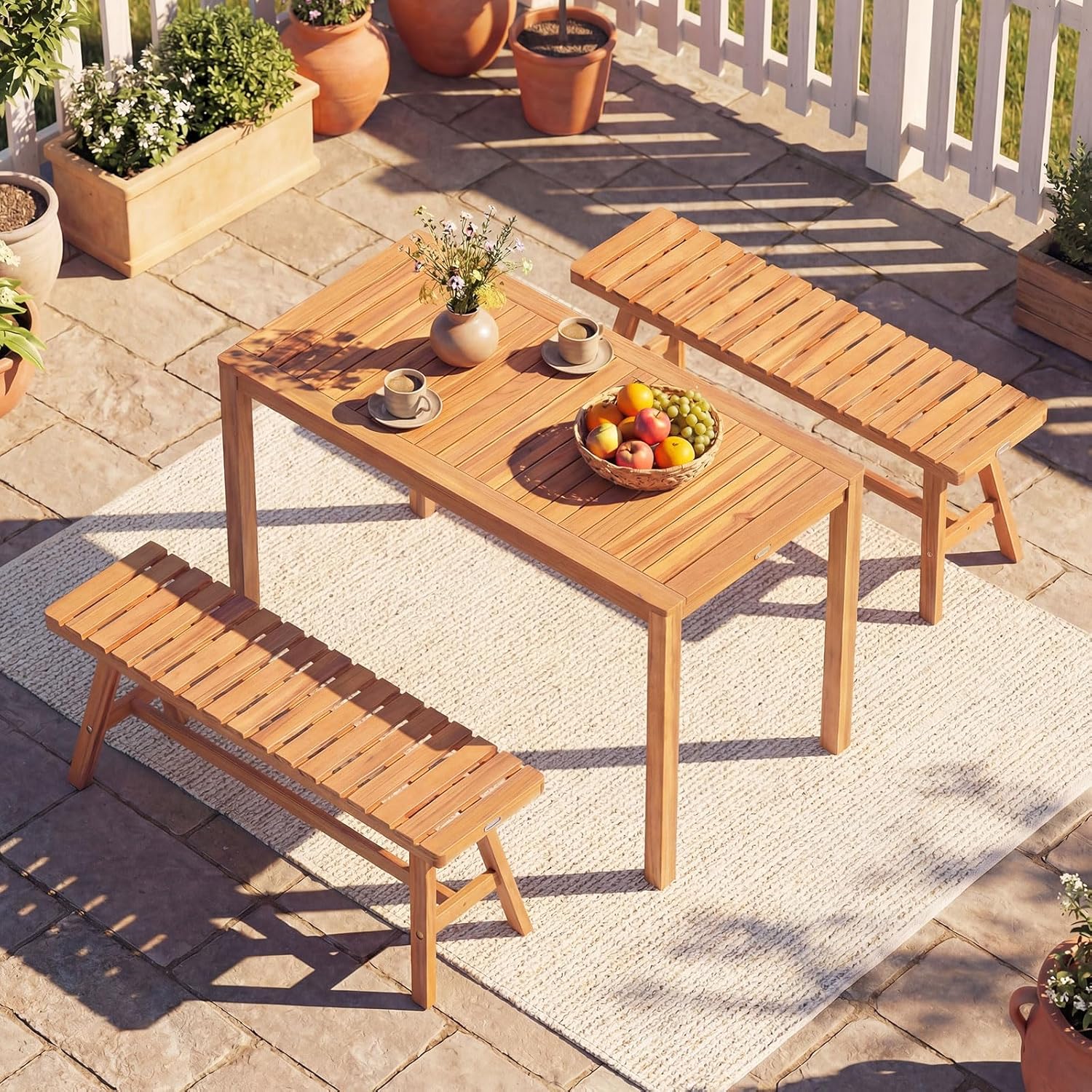 Tangkula Acacia Wood Outdoor Garden Bench, 2-Person Patio Backless Bench with Slatted Seat, 800 lbs Capacity, Outside Dining Bench for Front Porch, Balcony and Entryway (1,Natural)