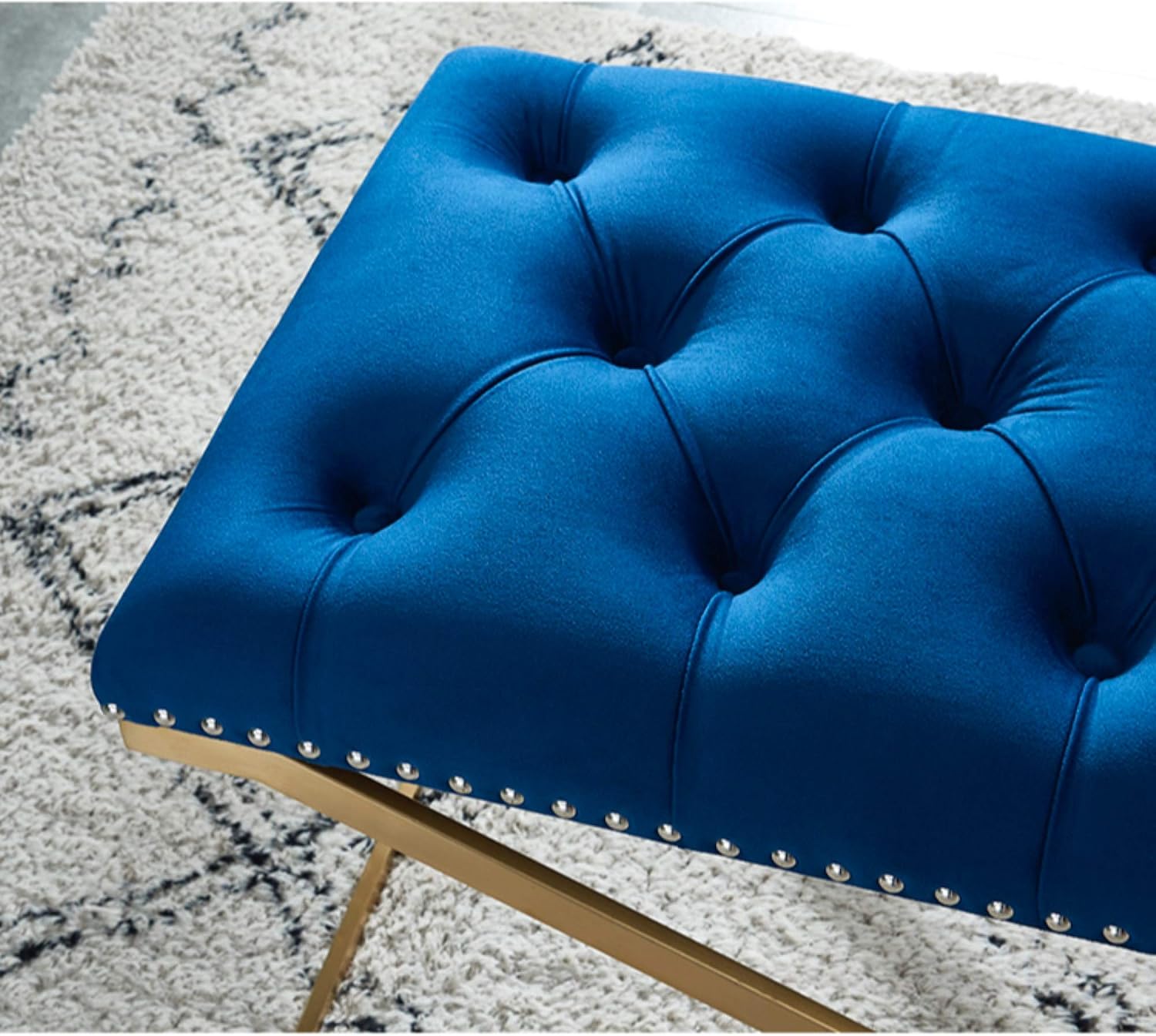 Imperial Tufted Double Bench with Silver X Base (Navy Blue)