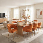 Orange Velvet Dining Chairs Gold Legs, Modern Dining Room Chairs with Arms Set of 6 Upholstered Accent Chair Armchair with Barrel Back for Kitchen Living Room