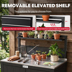 Feasto Outdoor Potting Bench Table with Storage Cabinet, Black | Stainless Steel Garden Workstation, Raised-Edge Top, Adjustable Shelf & Removable Hutch, Patio, Balcony & Outdoor Workspace