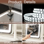 FENNIO Vanity Mirror with Lights - 15"x12.6" LED Lighted Makeup Mirror, Large Makeup Mirror with Lights, Touch Screen with 3-Color Lighting, Dimmable, for Vanity Desk Tabletop, Bedroom