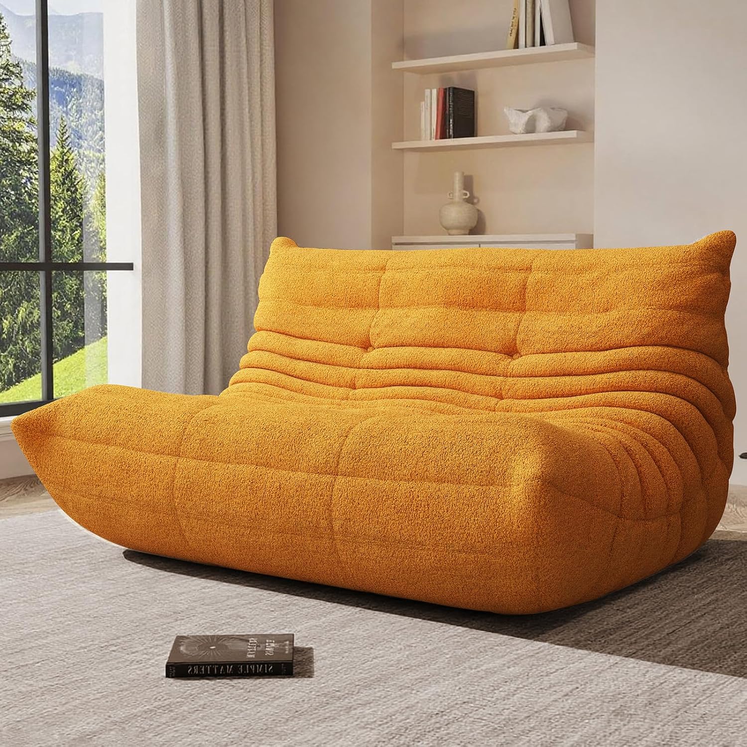 Giant Bean Bag Chair for Adult, Cozy Boneless Fireside Accent Loveseat Chair,Memory Foam Floor Sofa, Comfy Lounge Couch for Bedroom Small Living Room Apartment Daily Relax(Yellow, Loveseat)