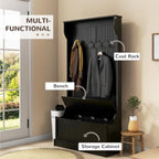 HOMCOM Hall Tree with Bench and Shoe Storage 3-in-1 Coat Rack Black | Slim Bench with Coat Rack, 4 Hooks, Flip Top Storage Compartment