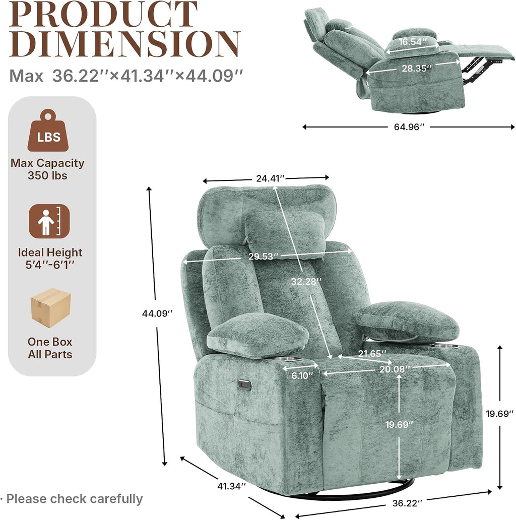 Recliner Chair, 360° Swivel Rocker Recliner for Adults, Rocking Recliners with Massage & Heat, Nursery Rocking Chairs with Cup Holders, Manual Reclining Glider for Living Room, Nursery