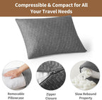Small Shredded Memory Foam Pillow, Camping Pillow Travel Pillow - Compressible Medium Firm, Breathable Cover, Ideal Backpacking Hiking, Airplane and Car