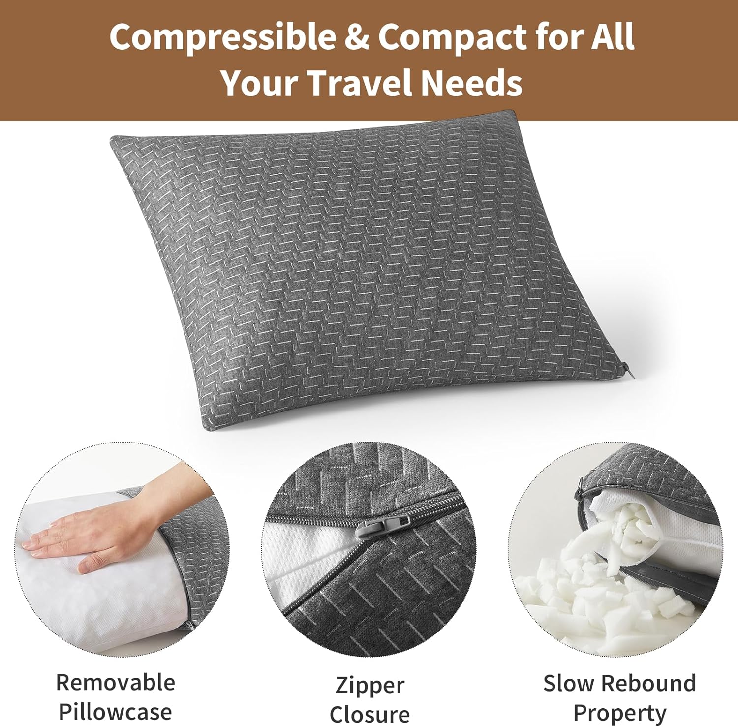 Small Shredded Memory Foam Pillow, Camping Pillow Travel Pillow - Compressible Medium Firm, Breathable Cover, Ideal Backpacking Hiking, Airplane and Car