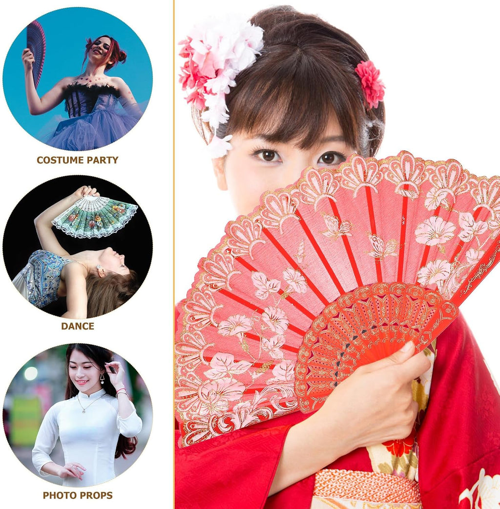 VILLCASE 8pcs Chinese Folding Hand Fans Vintage Retro Style Foldable Handheld Fans for Women Summer Dance Party Decoration