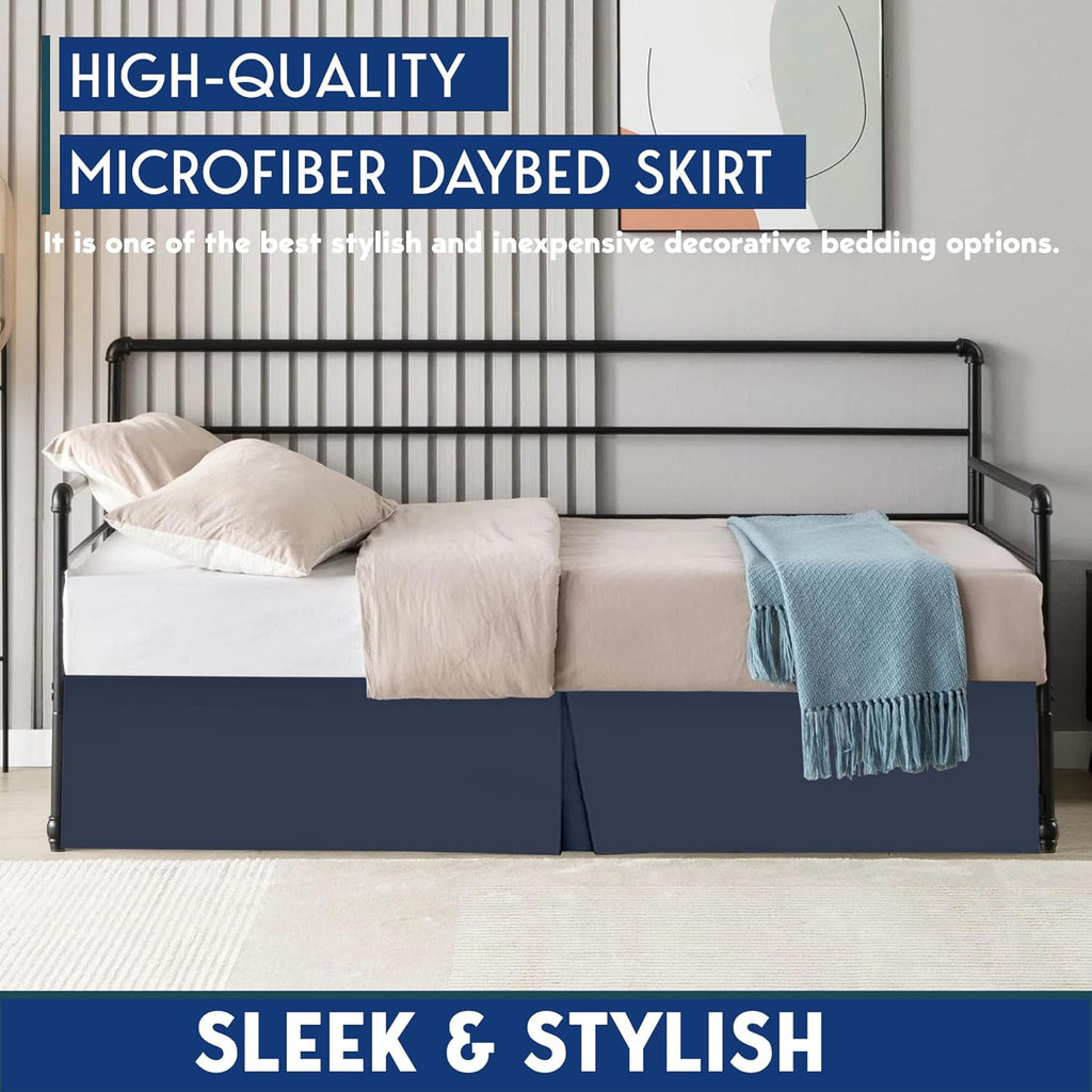 Pleated Daybed Skirt with Split Corners Twin Size - 14 Inch Tailored Drop Easy Fit - Pleated Daybed Dust Ruffle - 100% Microfiber Soft, Wrinkle-Free Daybed Bedskirt (Navy Blue, Twin-14 Drop)