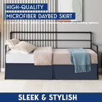 Pleated Daybed Skirt with Split Corners Twin Size - 14 Inch Tailored Drop Easy Fit - Pleated Daybed Dust Ruffle - 100% Microfiber Soft, Wrinkle-Free Daybed Bedskirt (Navy Blue, Twin-14 Drop)