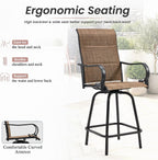 HOMREST Outdoor Swivel Bar Stools Set of 2, High Patio Swivel Bar Chairs with Padded Back & Seat, All-Weather Textilene Tall Patio Chair with Curved Armrest & Metal Footrest for Outside,Dark Brown