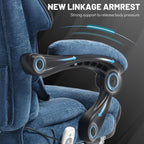 Massage Office Chair with Foot Rest,6 Points Vibration&Heat Executive Office Chairs,Big and Tall Fabric Office Chair 500LBS,Ergonomic Desk Chair for Heavy People,Home and Office Computer Chair,Blue