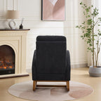 Rocking Chair, Nursery Chair, Polyester Accent Armchair, High Back Rocker with Side Pocket, Rubber Wood Legs, Walnut Finish, Living Room Bedroom Reading Nook, 250 lb Capacity, Black