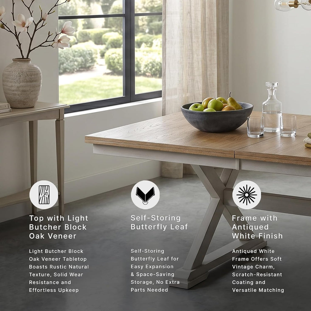 Signature Design by Ashley Westlinport Casual Dining Butterfly Extension Table with Self-Storing Butterfly Leaf, Light Brown & White