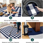 KOZYFLY Buffalo Plaid Area Rugs 2.3x3.6 Ft Blue and White Rug Washable Front Door Mat Woven Cotton Indoor Outdoor Rug for Front Porch Kitchen Entryway Patio Farmhouse Checkered Doormat