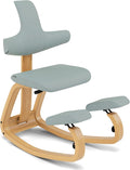 Varier Thatsit Brown/Light Green Ergonomic Kneeling Chair Height Adjustable with Backrest and Beech Wooden Frame for Active Sitting - 10 Year Limited Warranty