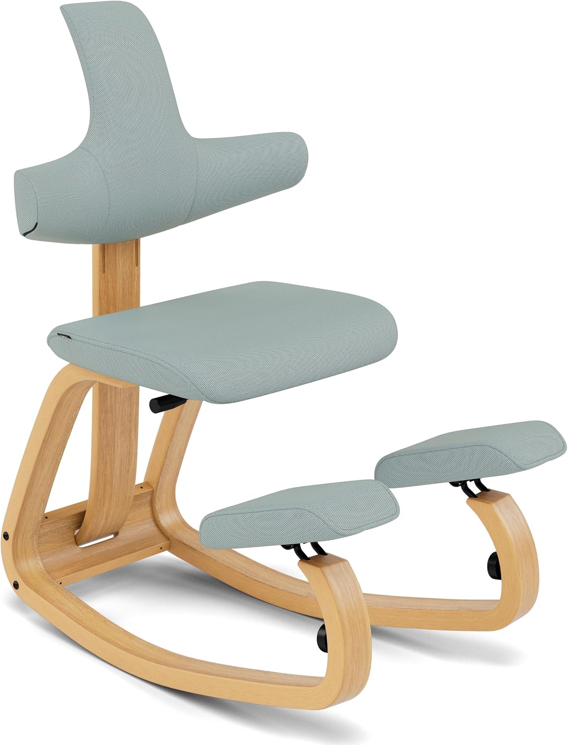Varier Thatsit Brown/Light Green Ergonomic Kneeling Chair Height Adjustable with Backrest and Beech Wooden Frame for Active Sitting - 10 Year Limited Warranty