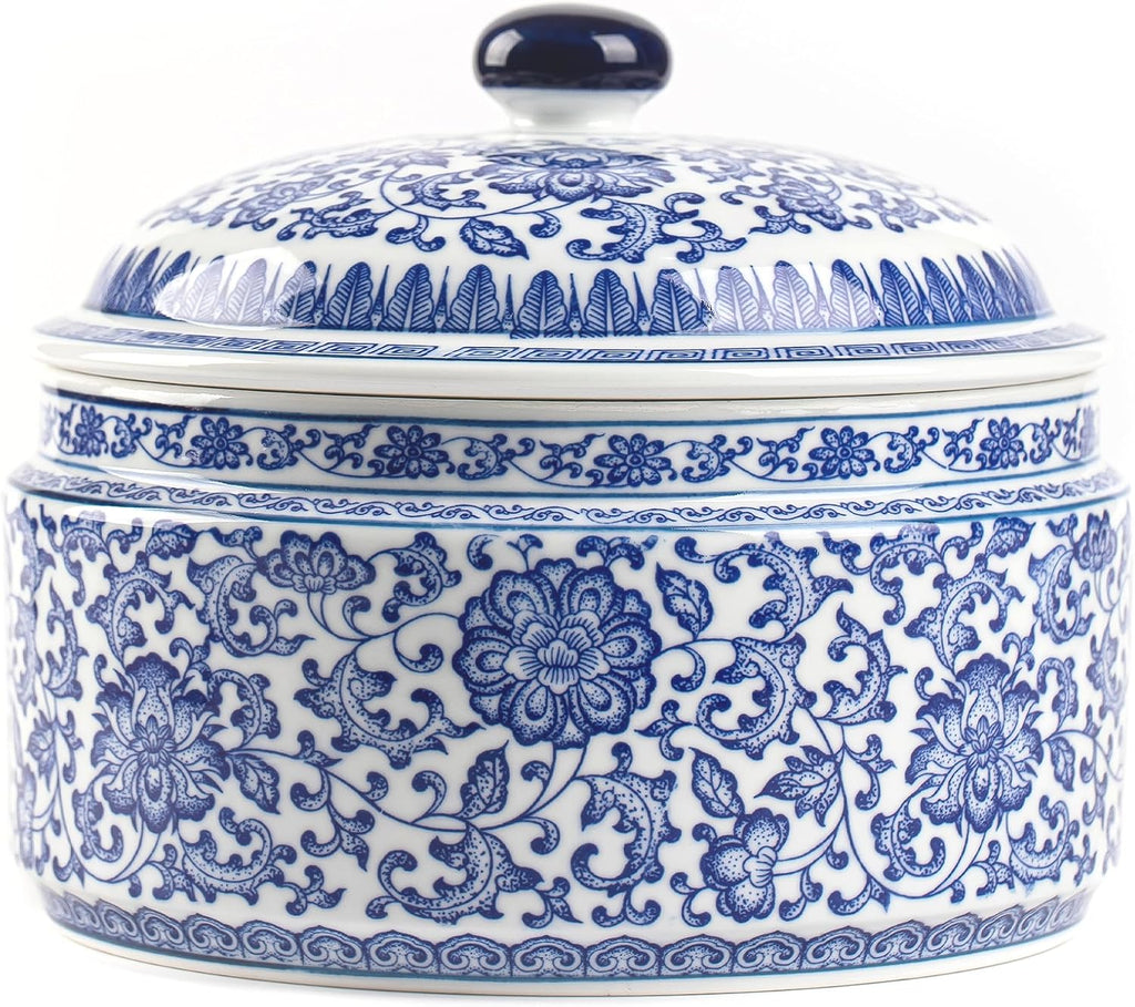 Blue and White Ginger Jar, Ceramic Chinoiserie Decorative Jars for Home, Office, Ginger Jar Vase Pocelain for Table, Living Room, Bookshelf, Mantle Fireplace, Centerpieces 6.5"
