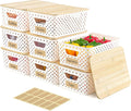 8 Pack Plastic Storage Bins with Bamboo Lids - Stackable Storage Baskets with Handle for Pantry Organizer and Storage, Plastic Containers Bins Lidded Storage Bins for Classroom Office Shelves
