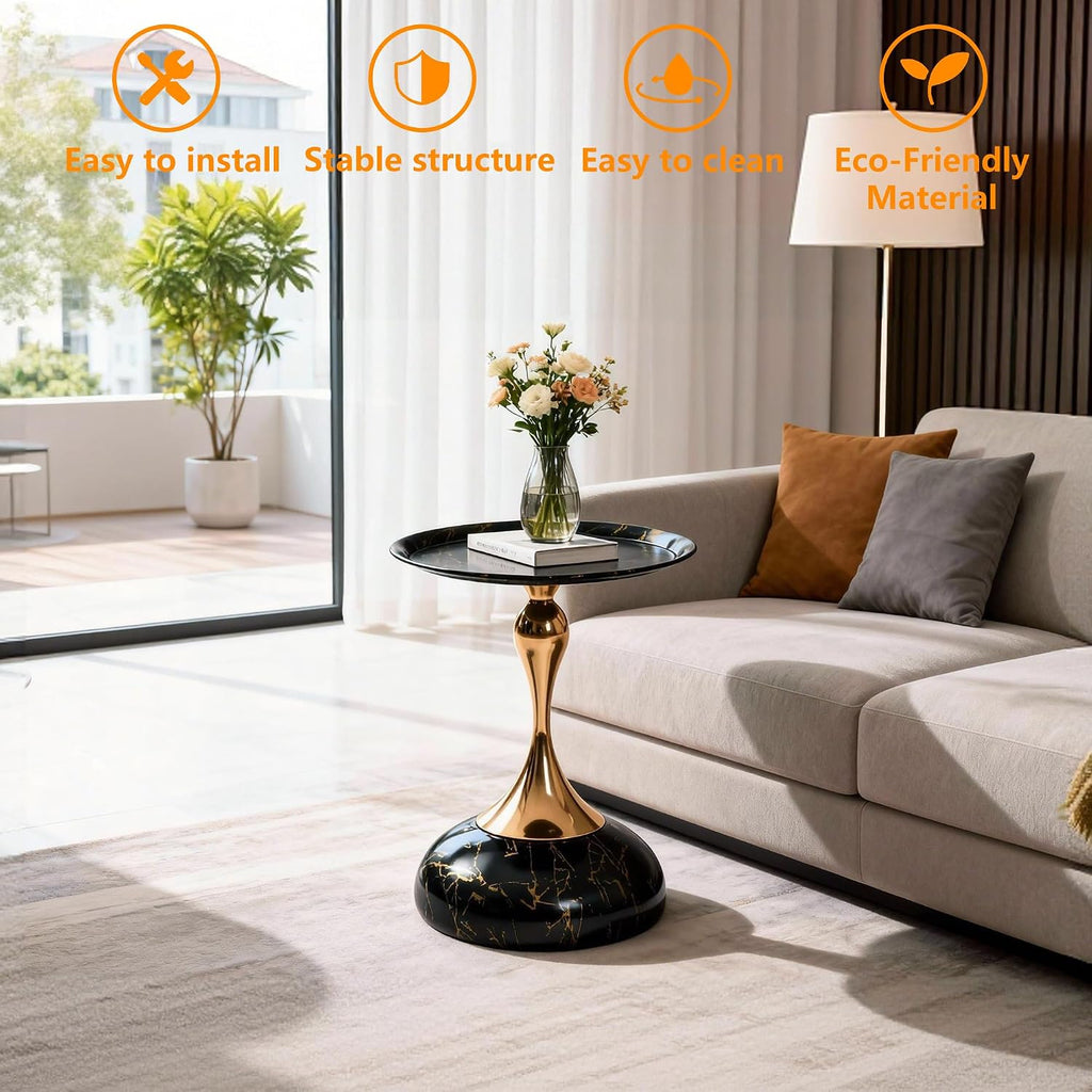 Modern Pedestal Small Round Side Table, Metal Coffee End Table, Bedside Sofa Decorative Accent Table for Small Space, Living Room, Bedroom, Cafes, Office, Corners (Pedestal B, Gray)