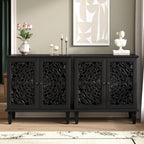 Antique Black Sideboard Buffet Accent Credenza Storage Cabinet with 2 Hollow Floral Carved Doors Small Modular Console Table for Kitchen Living Room Entryway 31.5 Inch