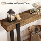 Tribesigns 63-Inch Long Console Table, Solid Wood Sofa Table Behind The Couch with Metal Support, Farmhouse Entryway Furniture for Entrance, Hallway, Living Room, Rustic Brown & Black