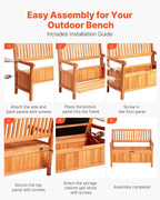 Cedar 2-Person Outdoor Storage Bench, 33 Gal Capacity Holds 705lbs Weatherproof Dustproof for Patio Garden