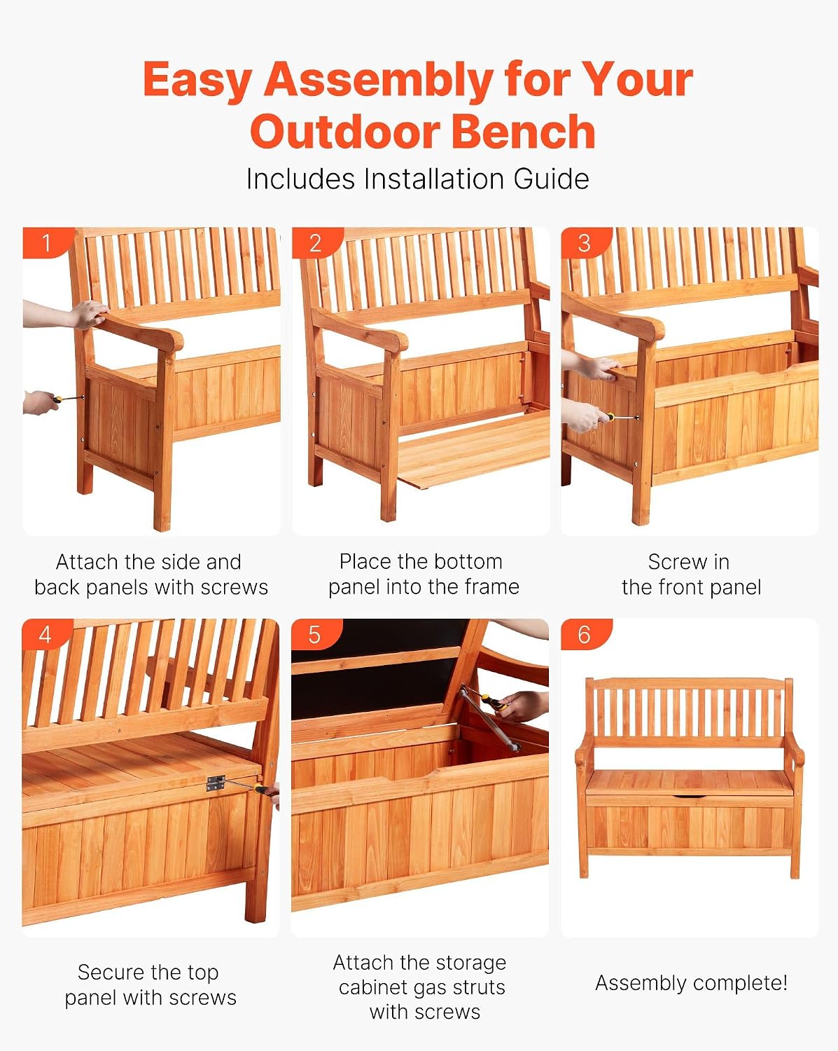 Cedar 2-Person Outdoor Storage Bench, 33 Gal Capacity Holds 705lbs Weatherproof Dustproof for Patio Garden