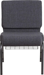 Flash Furniture 4 Pack HERCULES Series 21''W Church Chair in Dark Gray Fabric with Book Rack - Silver Vein Frame