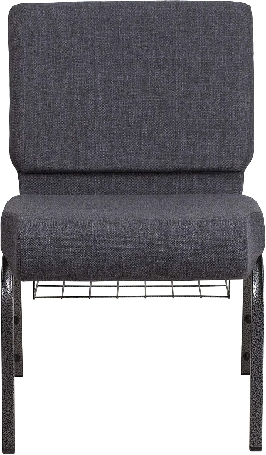 Flash Furniture 4 Pack HERCULES Series 21''W Church Chair in Dark Gray Fabric with Book Rack - Silver Vein Frame