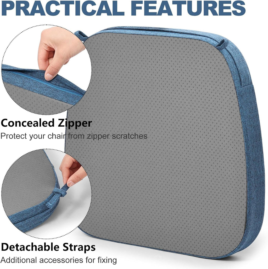 Shinnwa Chair Pads for Dining Chairs Set of 4, Non-Slip Kitchen Chair Cushions with Detachable Straps and Machine Washable Cover, 4 Pack, 17x16x2in, Blue