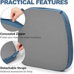 Shinnwa Chair Pads for Dining Chairs Set of 4, Non-Slip Kitchen Chair Cushions with Detachable Straps and Machine Washable Cover, 4 Pack, 17x16x2in, Blue