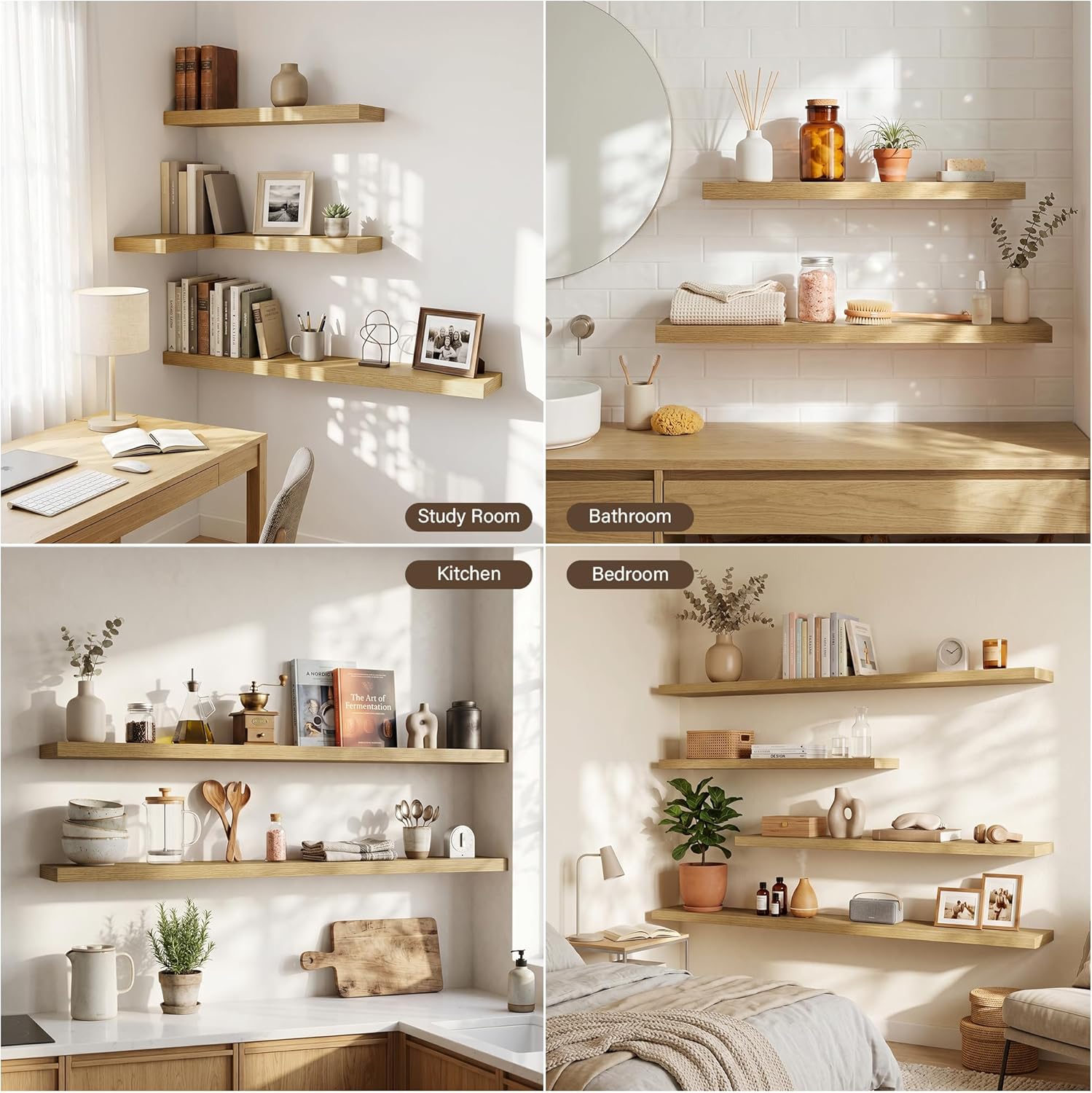 Acovy 30in Long Floating Shelves for Wall Set of 2, Wood Wall Shelves for Bathroom Bedroom Kitchen Living Room Laundry Room, Modern Floating Shelf for Home Decor