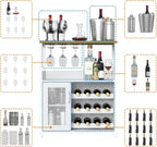 GAOMON Wine Bar Cabinet with Detachable Wine Rack, Bar Cabinet with Storage Space & Glass Holder, Mesh Door, Small Buffet Sideboard for Liquor and Glasses