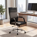 Furmax Ergonomic Office Desk Chair, Executive Ribbed Mid-Back PU Leather Conference Room Chair Adjustable Swivel Chair with Arms (4 pcs, Black)