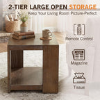 2-Tier Side Table for Living Room Set of 2, Rectangular End Table with Open Storage, Farmhouse Accent Bedside Table for Bedroom, Brown