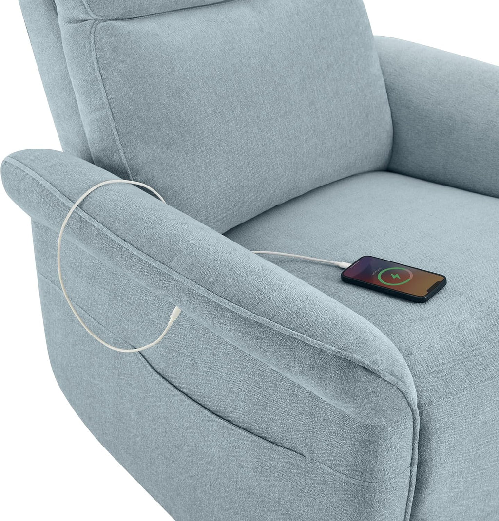 CHITA Power Recliner Chair, Electric Triple-Motor Swivel Glider Nursery Rocking Chair with Adjustable Power Headrest and Lumbar Support, GREENGARD Gold Certified, Solid Wood Base, Baby Blue