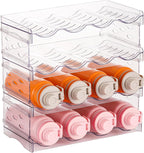 IEEK Plastic Stackable Bottle Storage Holder Rack Holds 16 Bottles,Free-Standing Water Bottle/Wine and Drink Organizer Shelf for Kitchen Cabinet,Fridge,Countertop,Pantry,Freezer,4 PackX4 Bottles,Clear