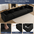 DAMAIFROM Convertible Sleeper Sofa Bed with Cylindrical Pillow,Corduroy Folding Mattress Couch with Fixed-Shape Frame,Modular Floor Sofa Lounge Couch for Living Room Bedroom Lounge,158.6",Black