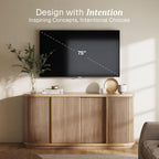 BELLEZE Turin 67" Modern Curved Sideboard with Sliding Tambour Doors - Fluted Wood Buffet Cabinet & Credenza - Oval Media Console with Gold Accents for Dining Room, Living Room, or Entryway (Camel)
