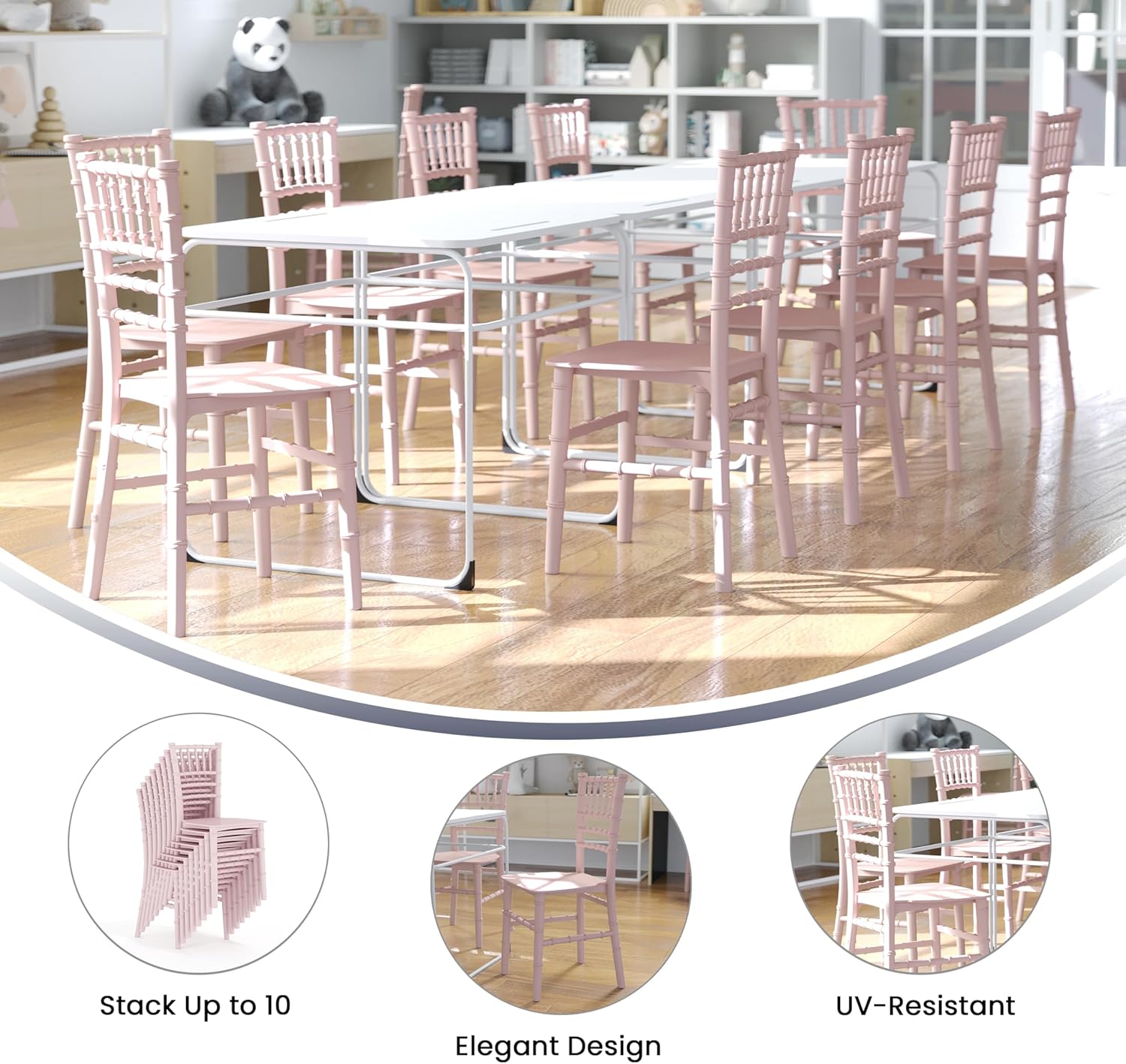 Flash Furniture Hercules Series Children's Resin Event Chairs, Commercial/Residential All Occasion Chairs for Kids, 330 lb. Static Weight Capacity, Set of 10, Pink