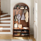 Hall Tree with Bench and Shoe Storage, Entryway Storage Bench with Coat Rack, 78.74" Coat Rack with 7 Hooks and Adjustable Shelves, Farmhouse Style Furniture Organizer for Hallway (Walnut, 78.74"H)