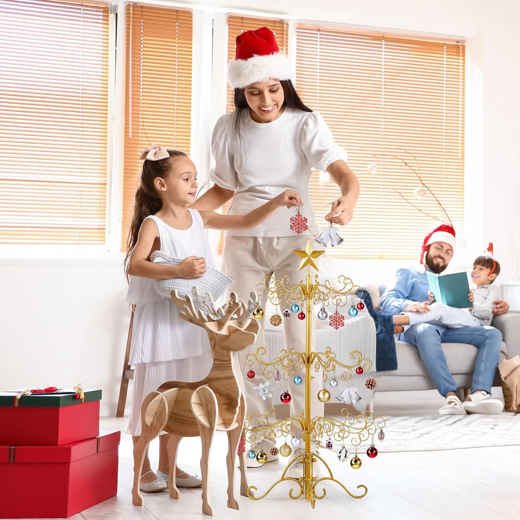 Karl home Metal Ornament Display Tree Stand, 3ft Wrought Iron Christmas Tree for Halloween Christmas Balls Bauble Decorations Gift Craft(Yellow)