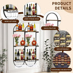 Wall Mount Wine Rack, 3-Tier Metal Oval Design Wine Rack Wall Mounted, Wine Bottle Holder for Home Bar, Wine Kitchen Storage Liquor, Champagne(Black, 2PCS)