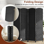 FDW Room Divider 4 Panel Screen 5.6 Ft Tall Partition Privacy Screens Folding Room Separation Free Standing Waterproof Wood Frame Wall Divider, Coal Black