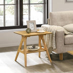 Roundhill Furniture Arona Mid-Century Modern Wood Shelf End Table, Natural Oak Finish